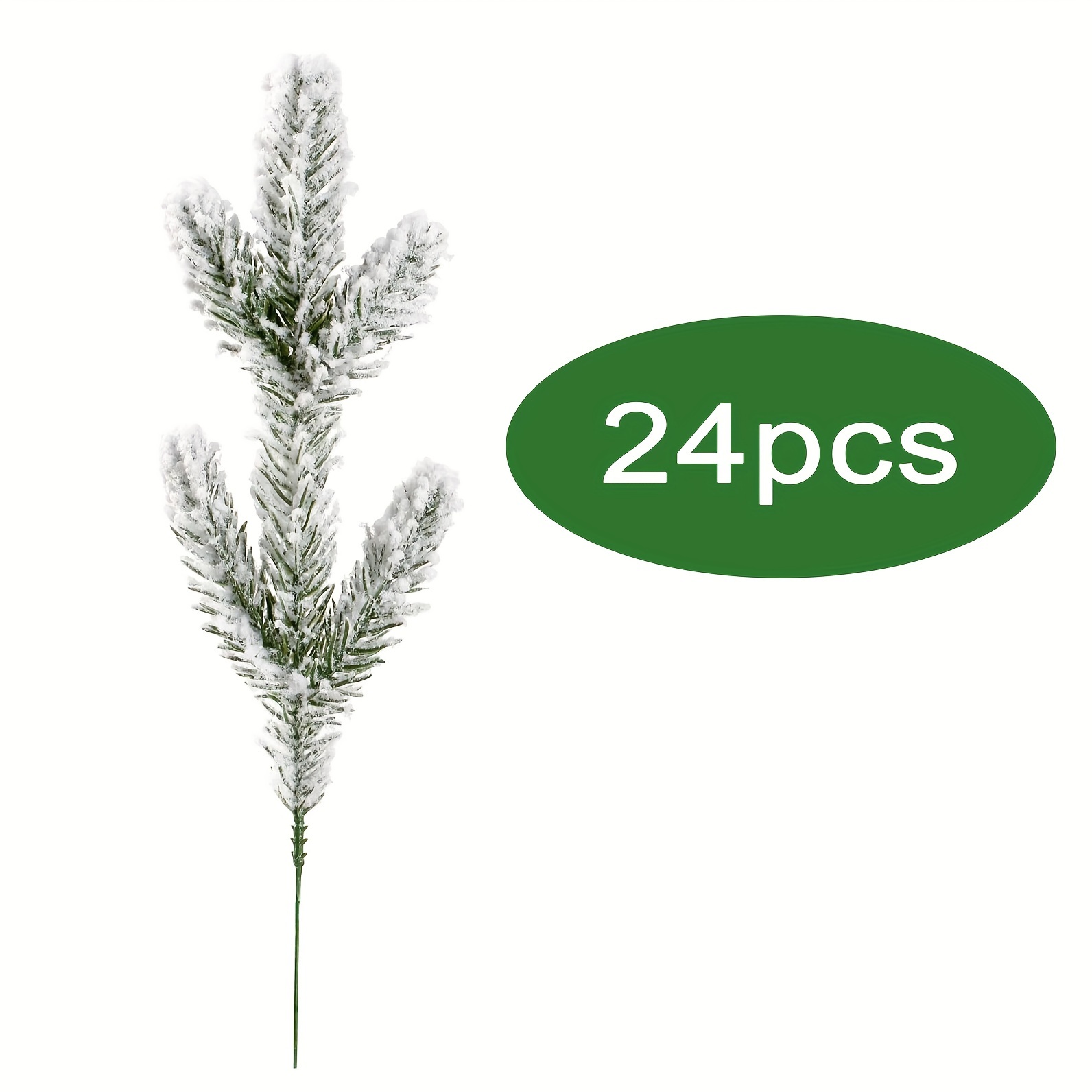 Image of 24pcs Snow Frosted Artificial Pine Branches, Christmas Snowy Pine Needles, Fake Greenery Pine Spray Picks For Crafts Garland Wreath Xmas Embellishing Home Holiday Decoration
