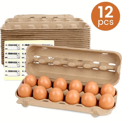 12pcs paper egg cartons 144slots 11 6inch egg cartons with foldable lid 2 label stickers large capacity kitchen supplies for fridge easter camping birthday kitchen valentines day mothers day