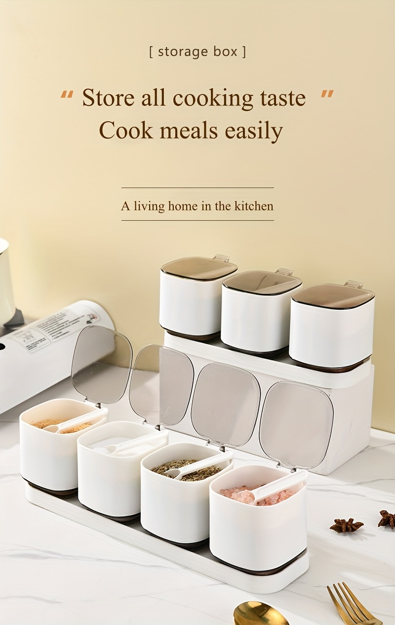 2 3 4pcs set seasoning pot set kitchen spice pot seasoning containers creative monosodium   pot salt and pepper jar with tray pepper containers seasoning storage with lid food storage box with spoon kitchen stuff kitchen accessories Product details 0