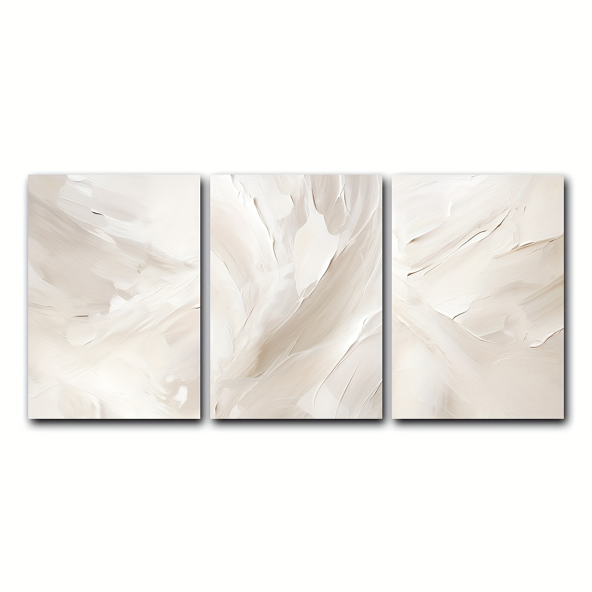 Image of Set Of 3 Abstract Posters Print, Beige White Wall Art, Neutral Soft Tones Minimalist Bedroom Living Room Wall Art Decor, No Frame,halloween Christmas Decor