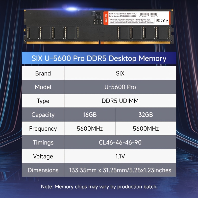 シックス u 5600 pro ddr5 udimm 5600mhz デスクトップメモリ 16gb
