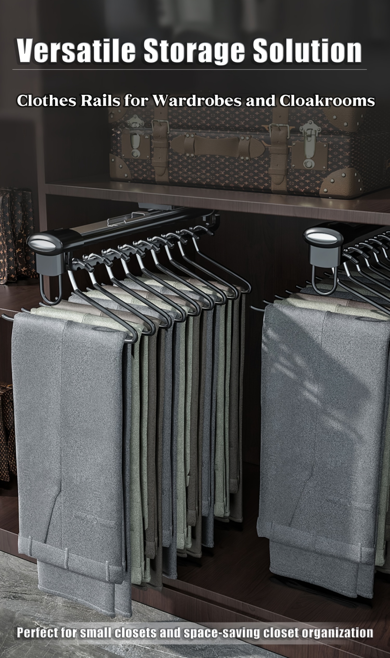 Space-Saving Top-Mount Telescopic Pant Organizer - Adjustable Aluminum Closet Storage Rack with Small Space Shelves, Easy Installation, Compact & Durable, Ideal for Apartment Closets, Closet Organization | Modern Closet Organizer | Adjustable Rods, Closet Organizers And Storage, Mounted Closet Systems