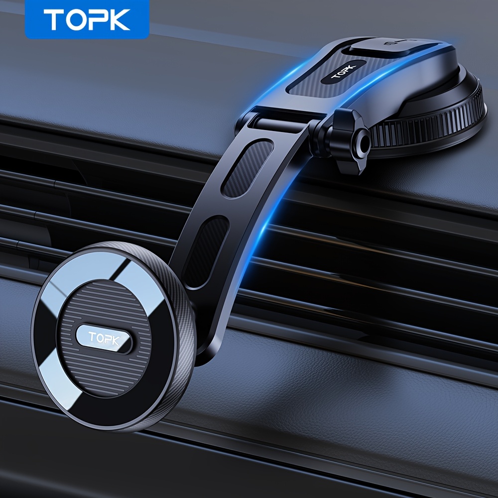 TEMU Topk D50c Magnetic Car Phone Mount, Upgraded Adjustable Horizontal And Vertical Single-hand Operation Magnetic Car Phone Holder, Fit For Iphone
