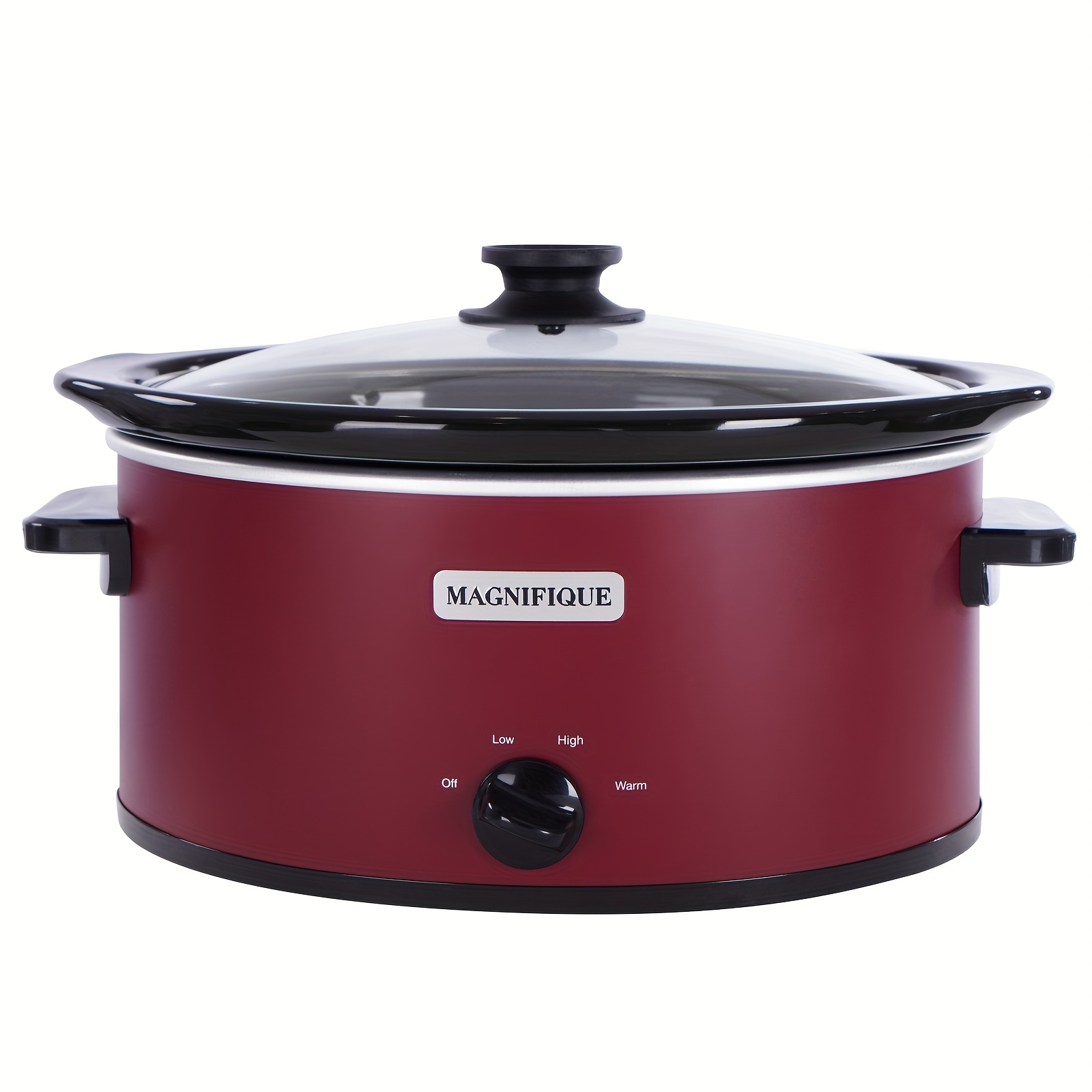 

1pc, Magnifique 6 Quart Slow Cooker, Oval Manual Pot, Food Warmer With 3 Cooking Settings, Red Stainless Steel, Kitchen Supplies