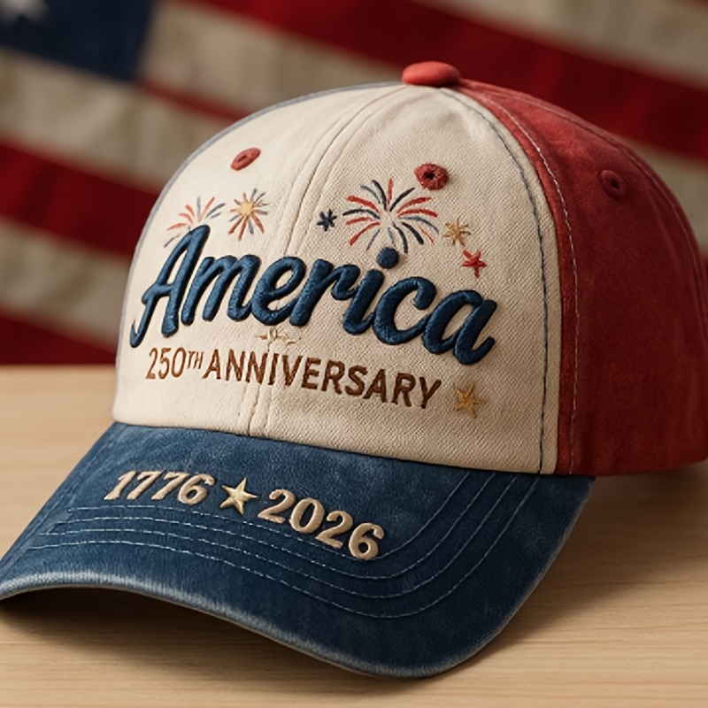 TEMU Retro -block Baseball , 250th Anniversary Fireworks Design, Patriotic Dad Hat For Day, Adjustable Commemorative Gift Honoring 1776-2026