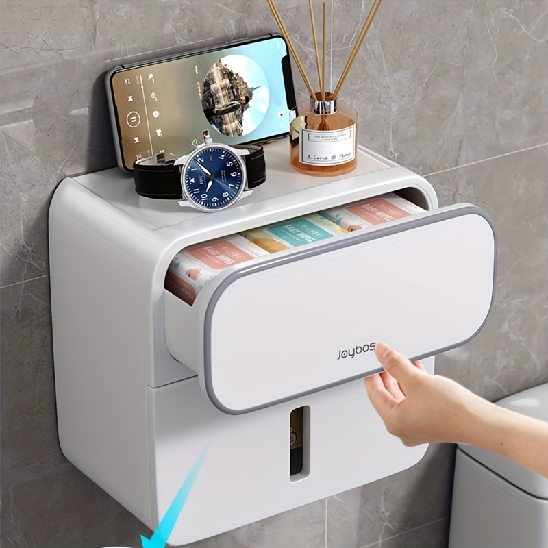 TEMU Waterproof Wall-mounted Tissue Holder - Self-adhesive, Space-saving Storage For Bathroom & Living Room