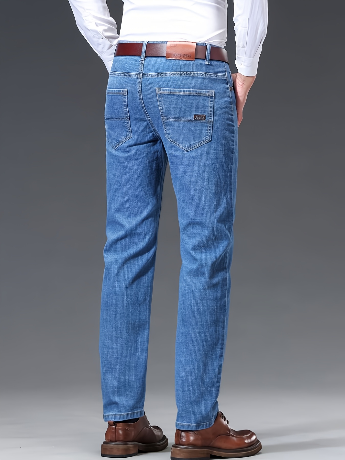Popular Men's Business Casual Straight-Leg Jeans, Blend Fabric, All-Season Wear, Mid-Rise Design, Durable and Shape-Retaining, Multiple Colors Available, Easy Transition from Work to Casual