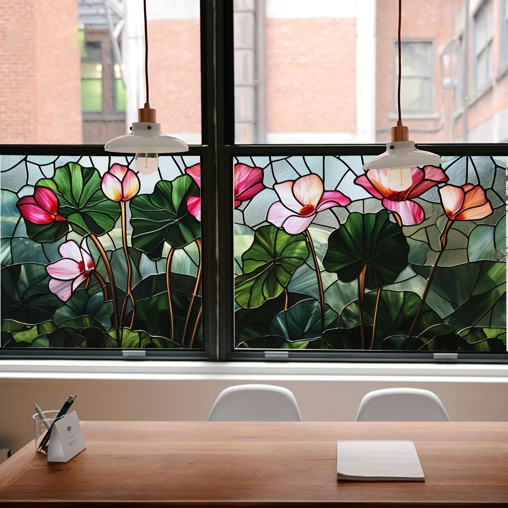 

1 Roll Stained Glass Window Film, Static Clings Decorative Window Film, Non-adhesive Glass Window Decals, Colorful Flower Pattern Window Sticker, Home Decor