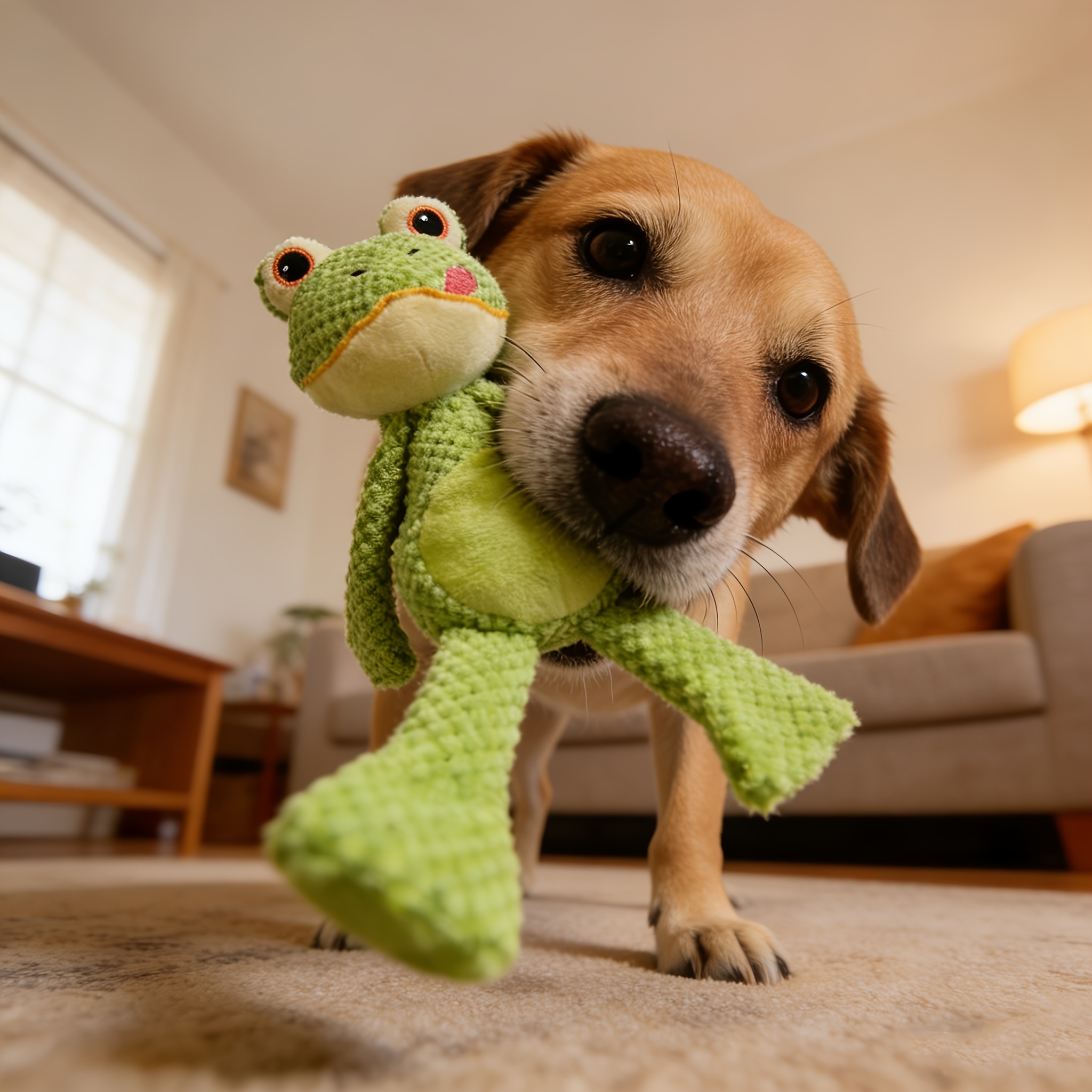 Interactive Squeaky Plush Frog Dog Toy with Chew-Resistant Design