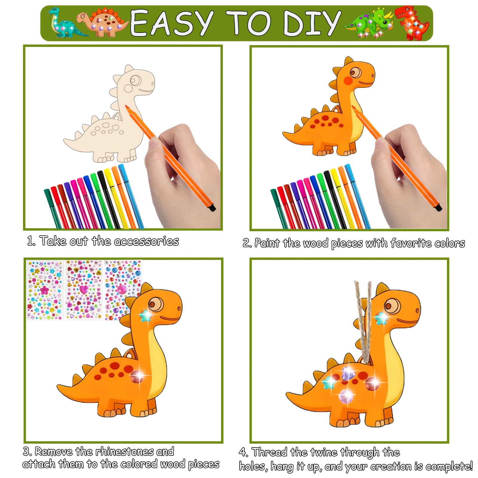 LAJUP Kit De Manualidades De Dinosaurios De Madera – 6 Figuras DIY Con 12 Pinturas De Acuarela Para Niños De 3 A 9 Años, Regalo Creativo Y Educativo