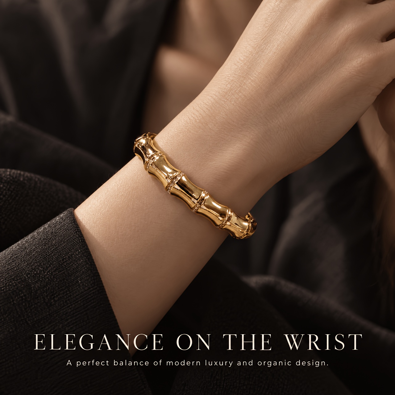 Nickel-Free Hypoallergenic Bamboo Joint Synthetic Zirconia Open Bangle