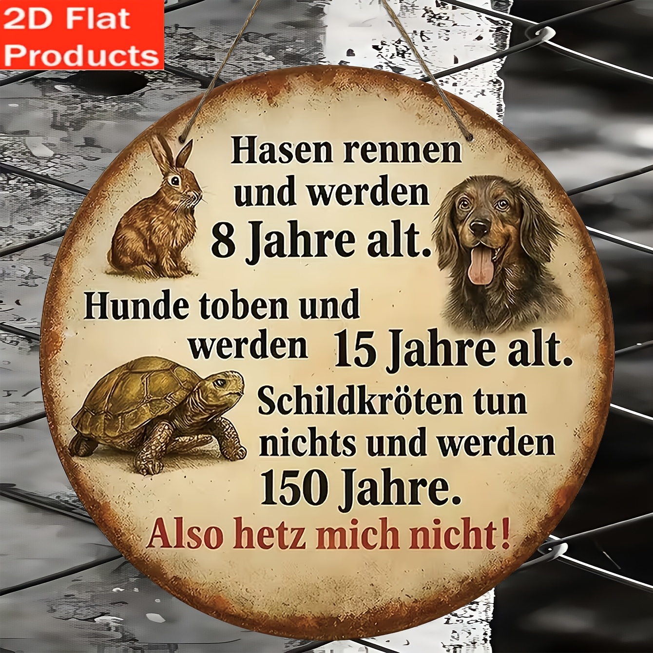 TEMU 2d Flat, 2d Flat - Decorative Sign & Plaque - 1pc Vintage Wooden Decorative Plaque, Featuring Animal Quote Designs Including Rabbit, Dog, And