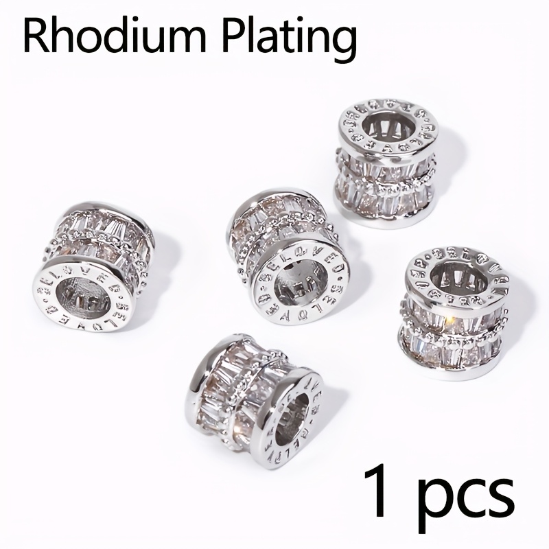 TEMU 1pc Luxury Zirconia Crystal Beads Golden Plating Beads Round Spacer Beads, Separators For Beads, Beading Jewelry Making Fittings