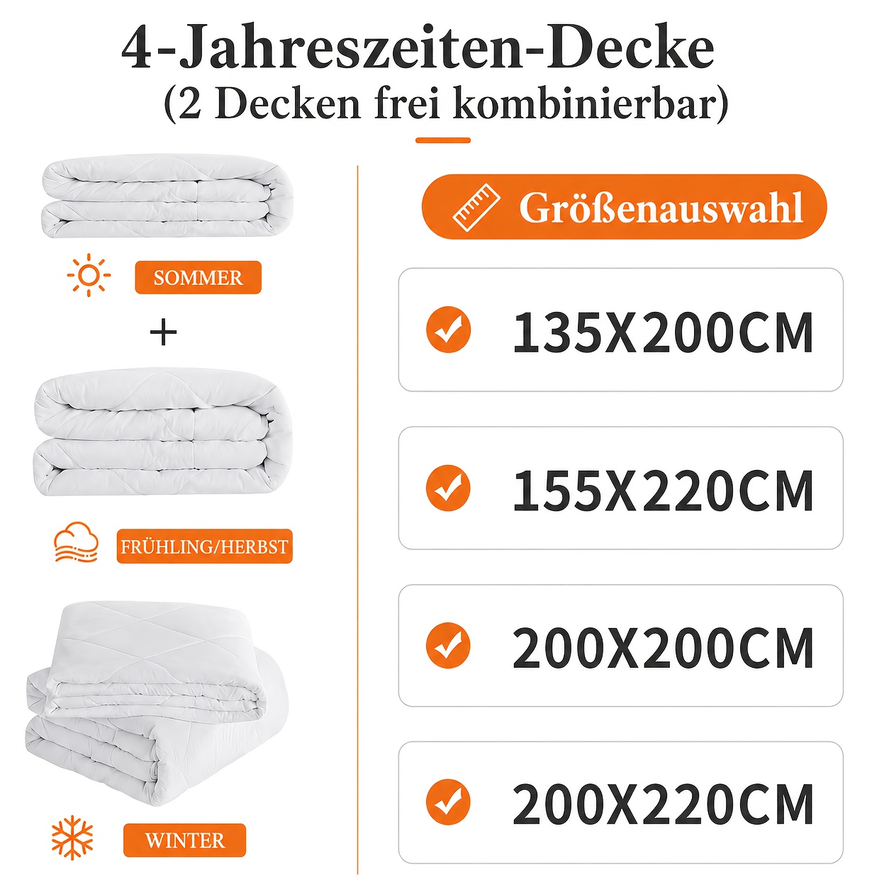 TEMU 4--season Duvet, 2pcs Adjustable Comforter Set, Lightweight Summer Quilt And Warm Winter Duvet Combined, 170 270 G/mÂ² = 440 G/mÂ², 95Â°c Machine
