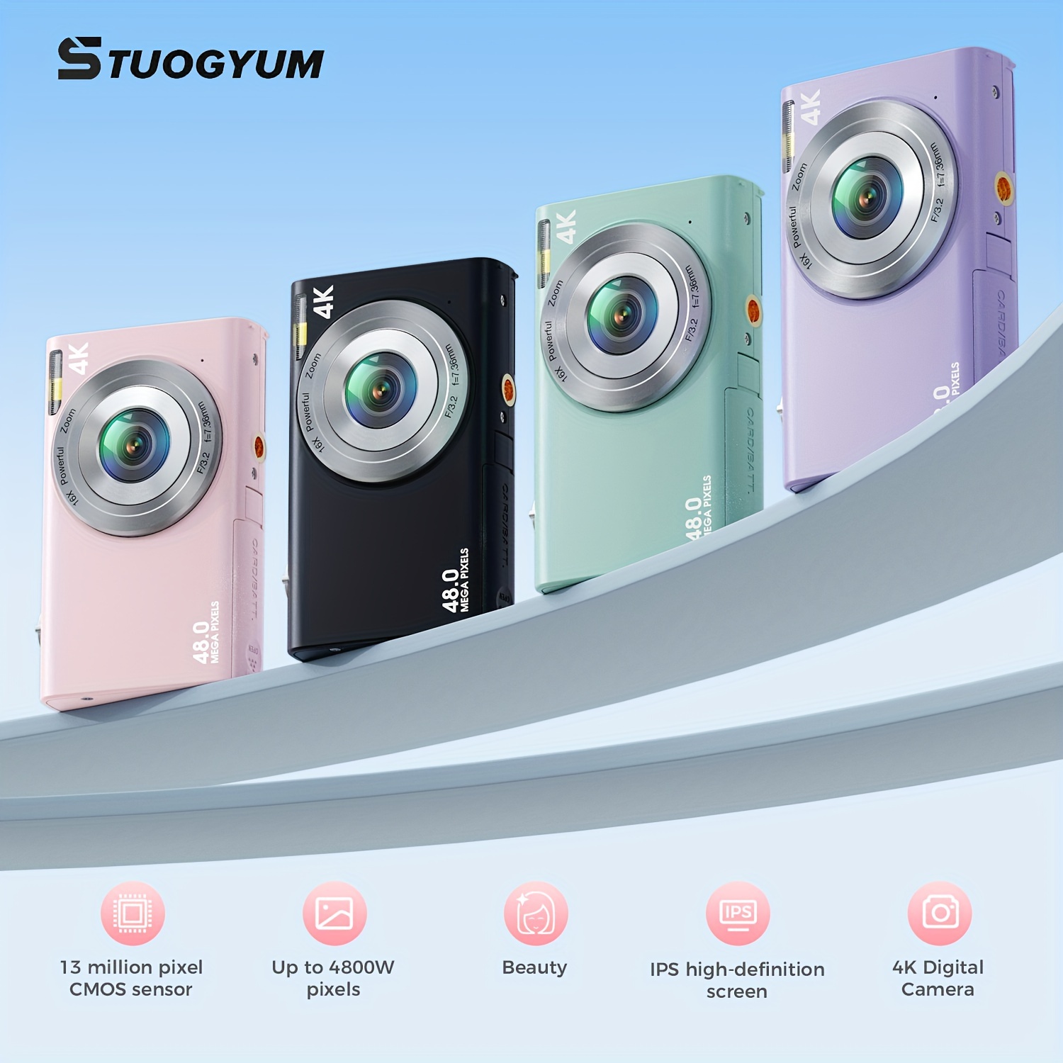 

Stuogyum Digital Camera Student Camera Video Camera .7k 48mp With 2.8 Inch Large Screen, 16x Digital , Portable Mini Camera For Photography, Video Camera For Adults, Beginners Send 32g Memory Card