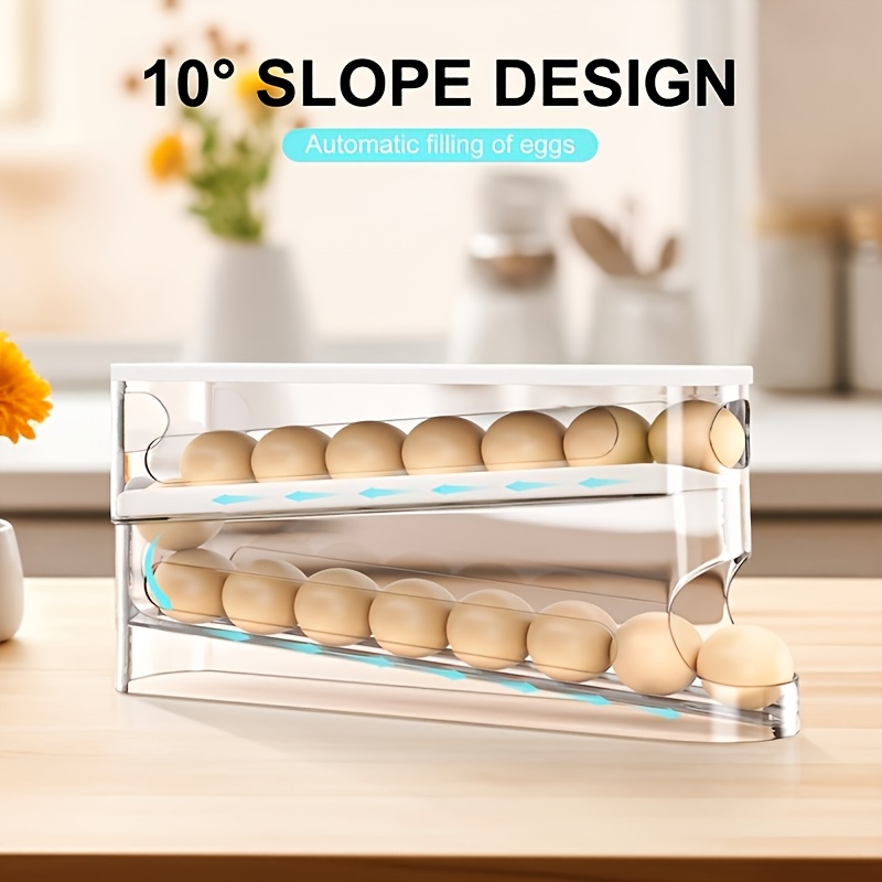 A Refrigerator Door Egg Storage Box, Is To Create Kitchen Essential Space- Storage Tool, Can Hold 12 To 16 Eggs. Automatic Sliding Egg Storage, Storage Rack, Suitable For Family Use, , Egg Storage Box