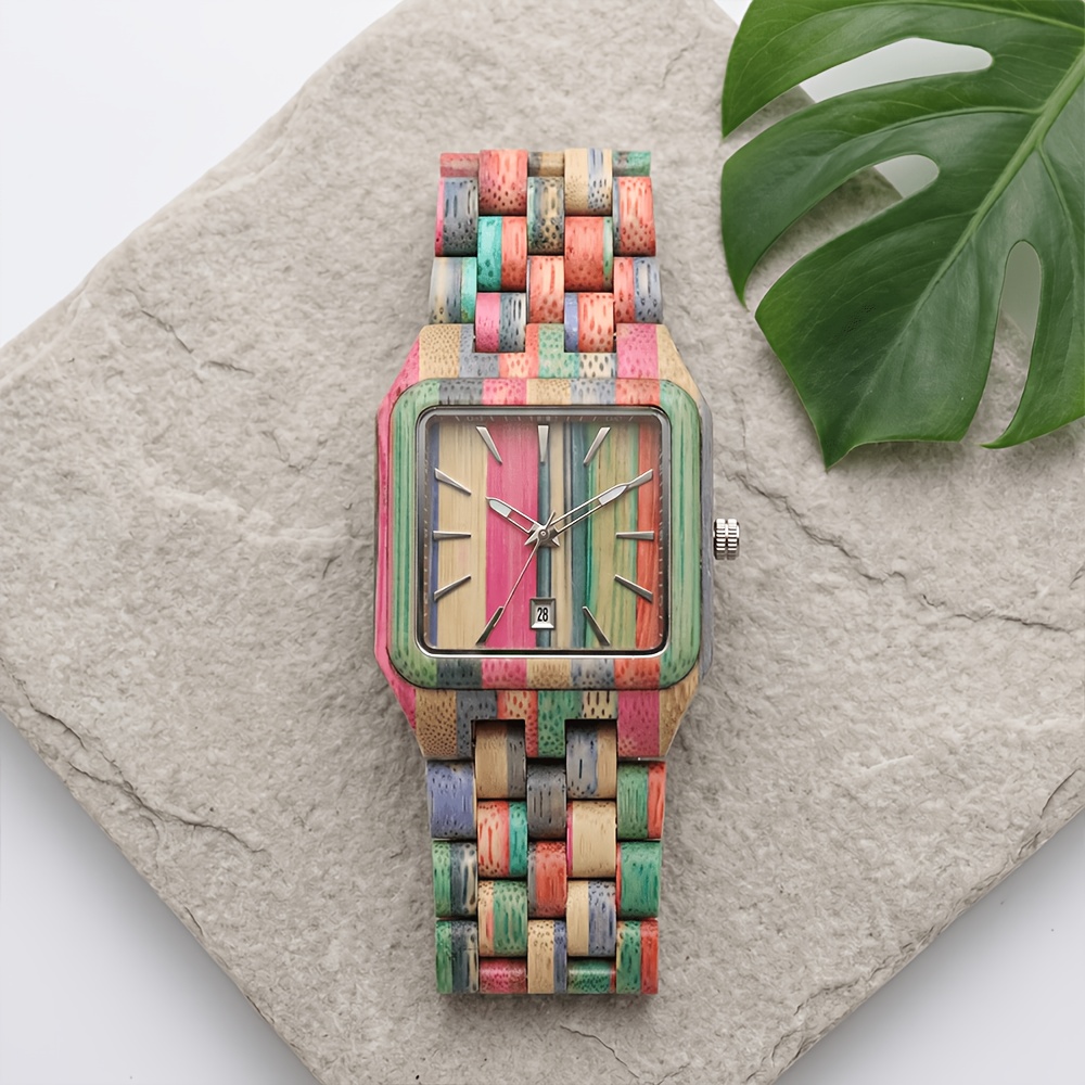 Image of Men's Watches, Colorful Bamboo Watch Strap Men's Quartz Watch, Unique Lightweight Watch Gift