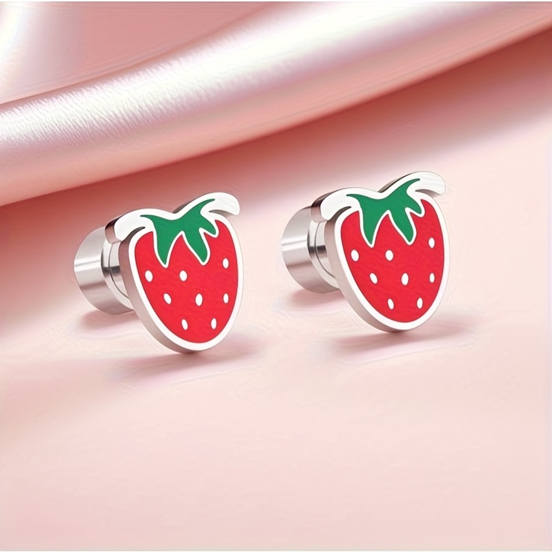 E-shop 1 Paar 316 Edelstahl Mode Tropfendes Öl Edelstahl Erdbeere Frucht Ohrringe - Farbecht, Hypoallergen, Ideales Geschenk, Sweet , Elegant, Süß,
