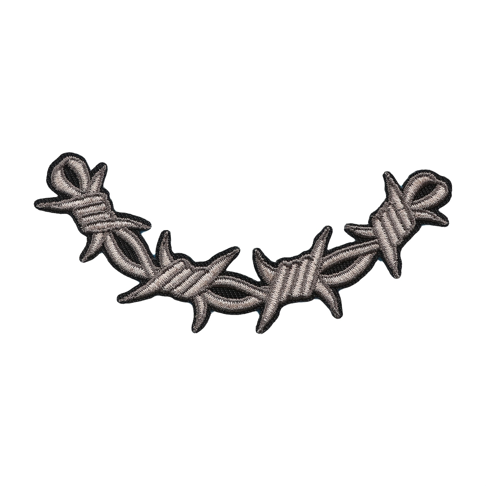 TEMU 1pc Gothic Barbed Wire Embroidered Patch - Y2k Punk Streetwear Iron On Applique - Curved Wire Thorn Badge For Collar Jacket Backpack