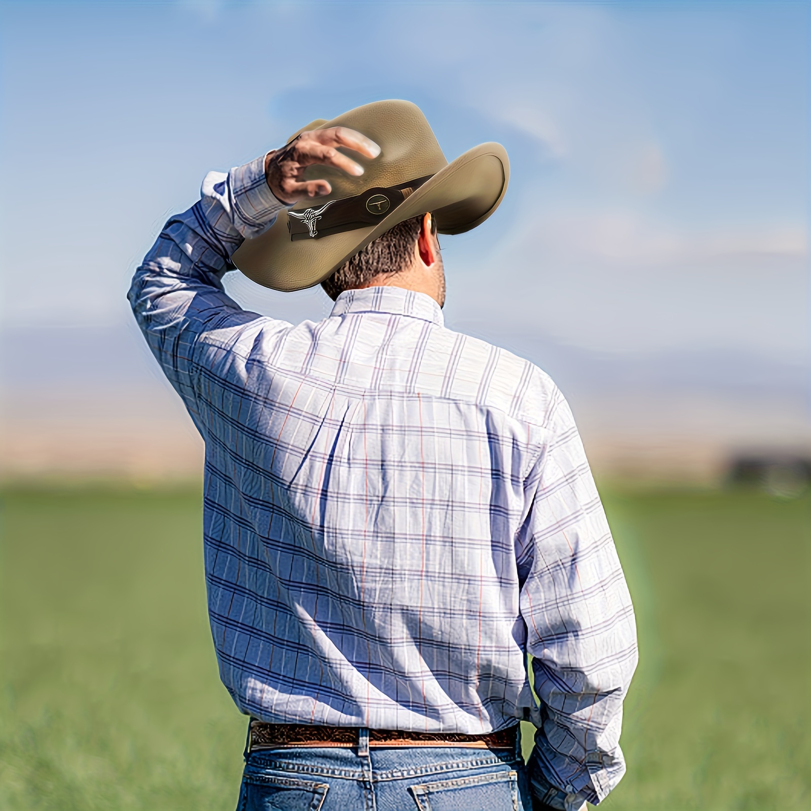 western cowboy hat wide brim adjustable felt cap - Temu display picture 1