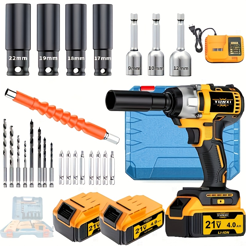 Cordless Impact Wrench Set with Lithium-Ion Battery, Charger, and Accessories for Home and Automotive Repair