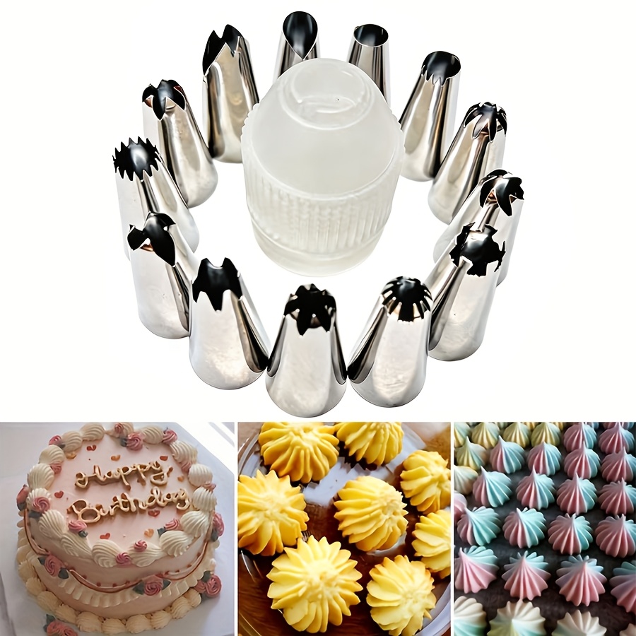 Image of 14pcs Cake Decorating Tools, Including 13pcs 0.8-inch Medium Size Piping Nozzles And 1pc Connector, Suitable For Home Baking, Butter Cream Frosting