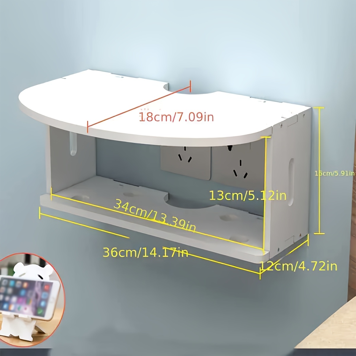 TEMU A Bedside Shelf, Wall Socket Holder, And Wall-mounted No-drill Storage Rack For Bedroom, Living Room, Projector, Set-top Box, And Router