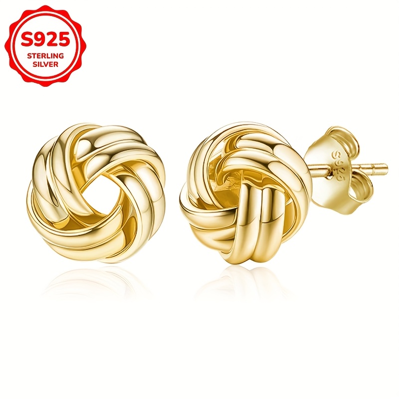 TEMU 1 Pair Elegant 925 Sterling Silver Knot Earrings, Women's Twisted Fried Dough Design, 3.2g, , Gift-ready, Jewelry