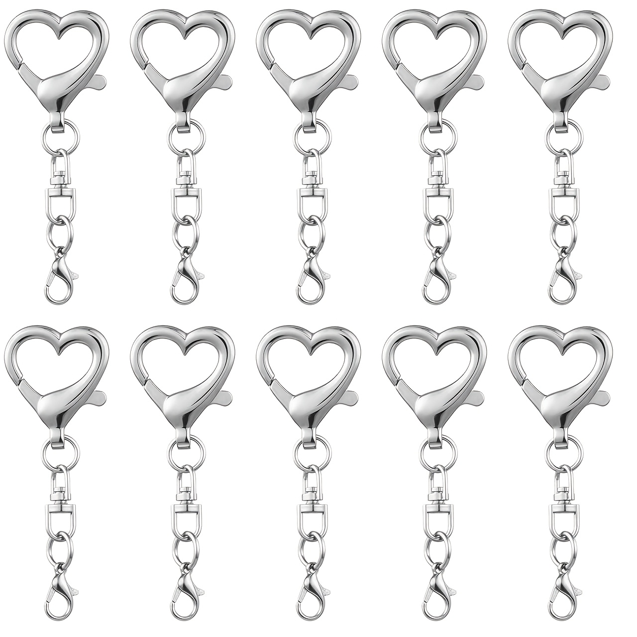 TEMU 20pcs Durable Metal Heart-shaped Keychains, Handbag Love Keychains, With Lobster Clasp, Key Silvery Heart-shaped Clip, Hanging Hook Key Clip Key