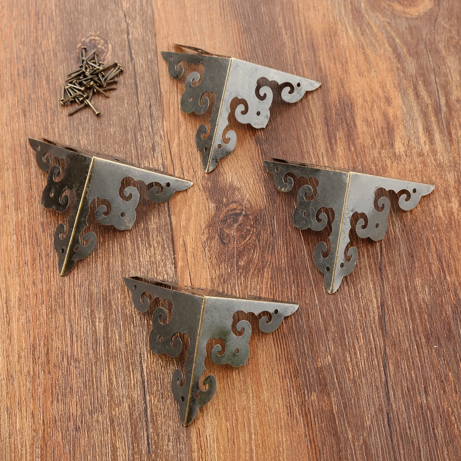 Image of 4pcs Antique Bronze Wood Box Feet Leg Corner Protector Guard Metal Crafts Decorative Bracket For Furniture Hardware