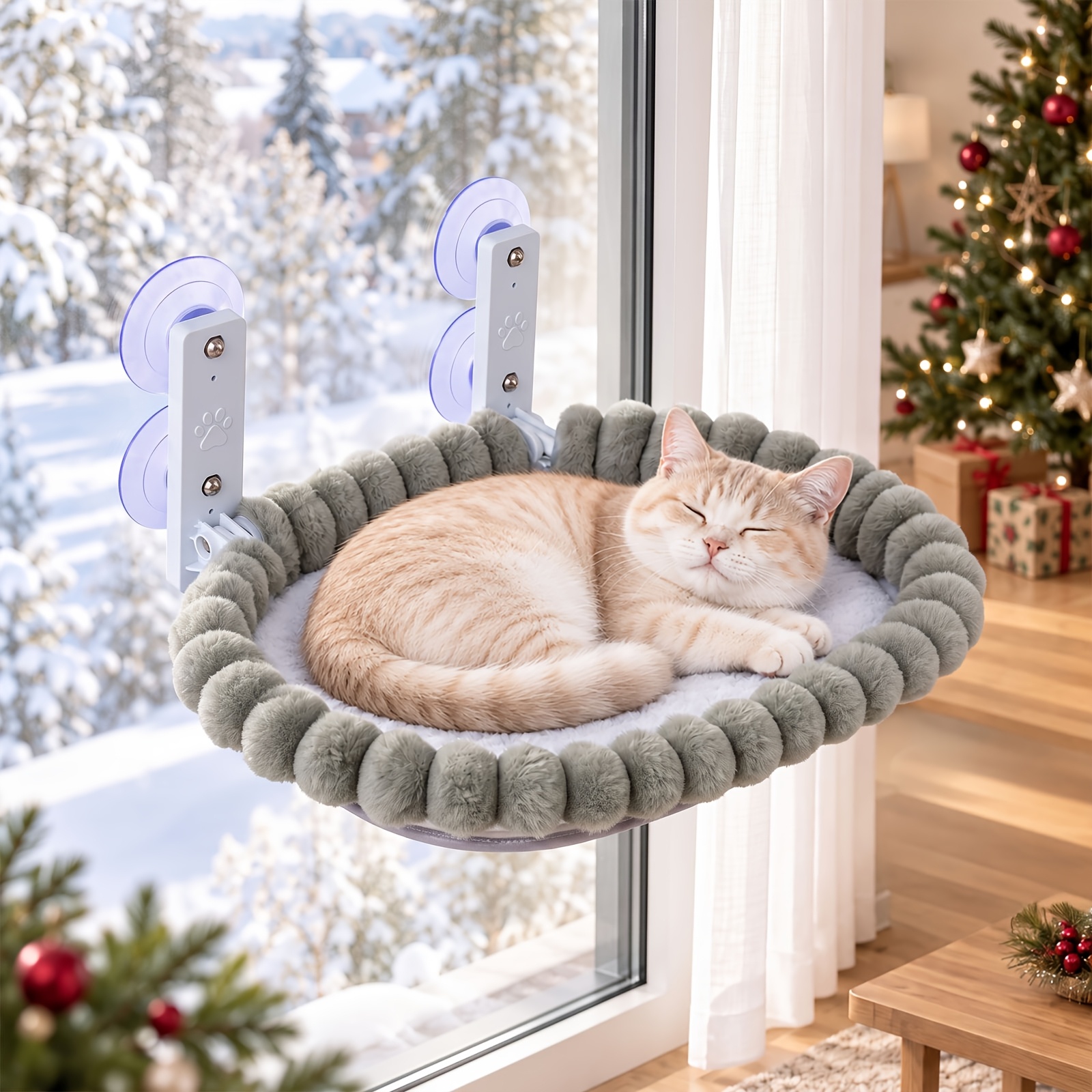 TEMU Hamaca para gatos con de diámetro grande, descanso colgante resistente y de carga, cama flotante para gatos, plegable sin dejar marcas en el