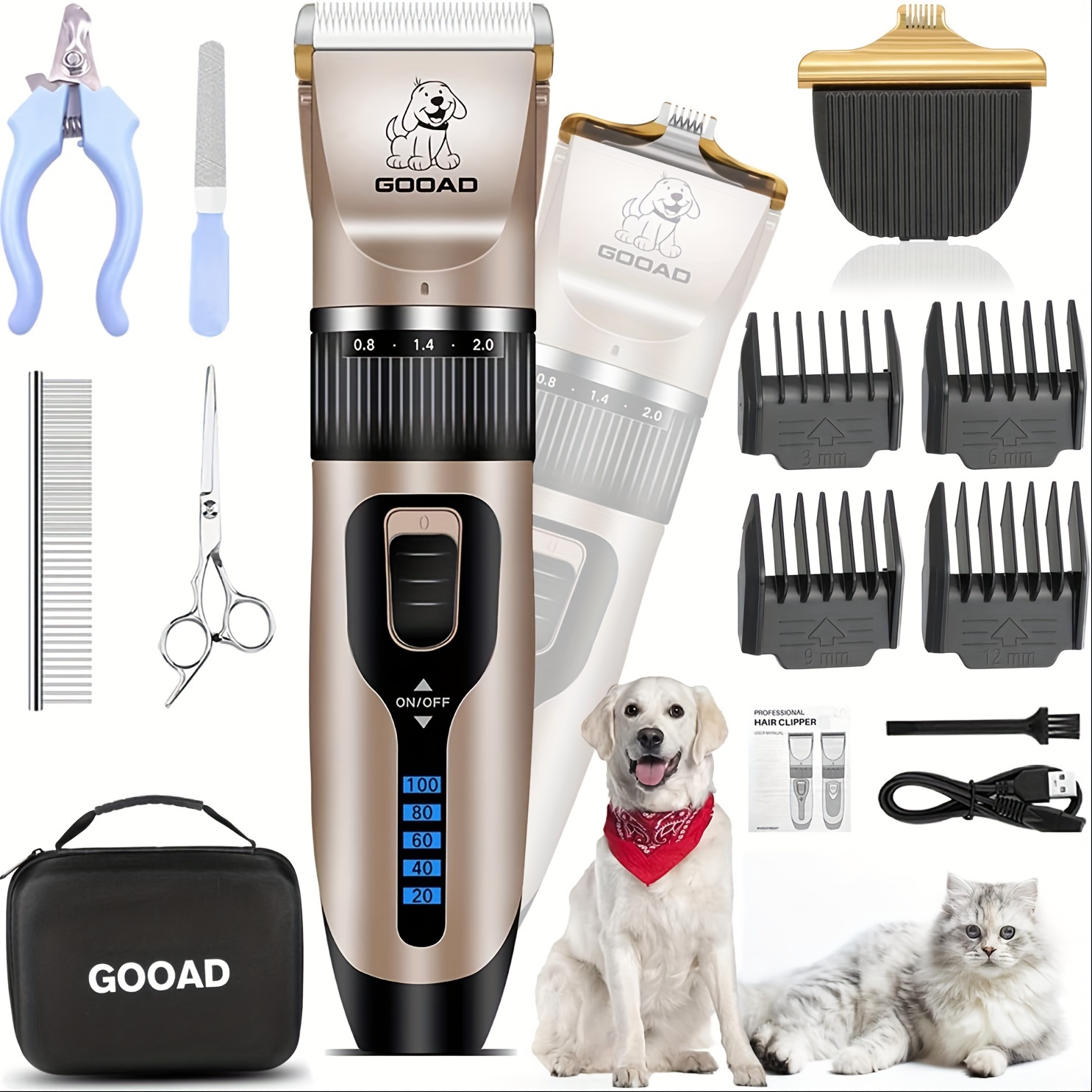 

Gooad Dog Grooming Kit Clippers And Nail Trimmer, Wireless, , Electric Silent, Rechargeable, Dog Clippers Grooming Tools, Pet Hair Clippers, Clippers For Small And Large Dogs And Cats.