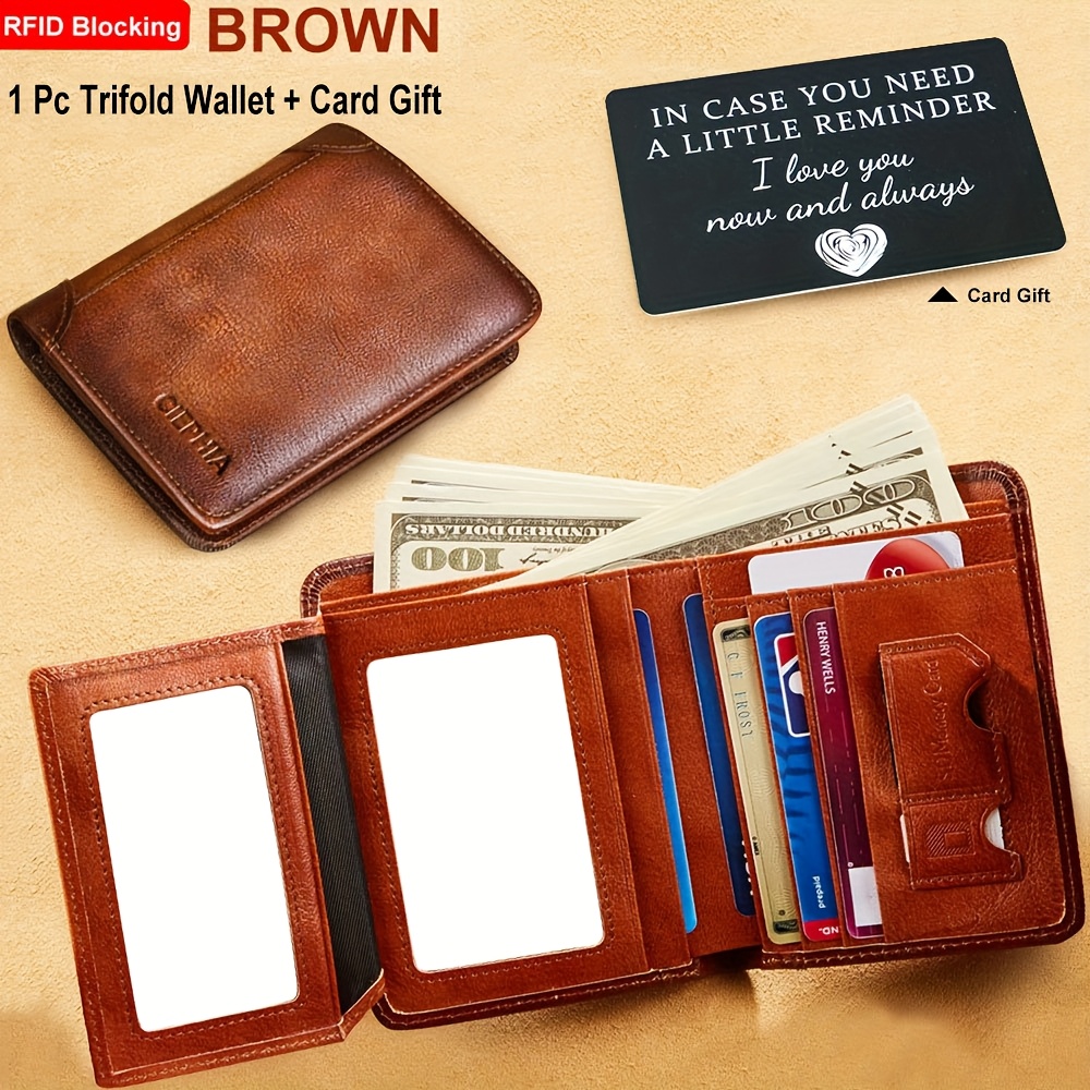 RFID Blocking Genuine Leather Trifold Wallet for Men with Money Clip, ID Windows, and Multiple Card Slots