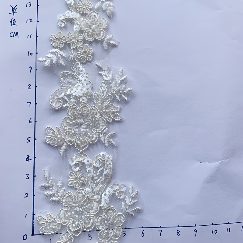 Image of 1 Yard White Black Beaded Embroidered Lace Fabric Trim For , Wedding Dress, Gown Hemming Sewing Accessories, 6cm Wide