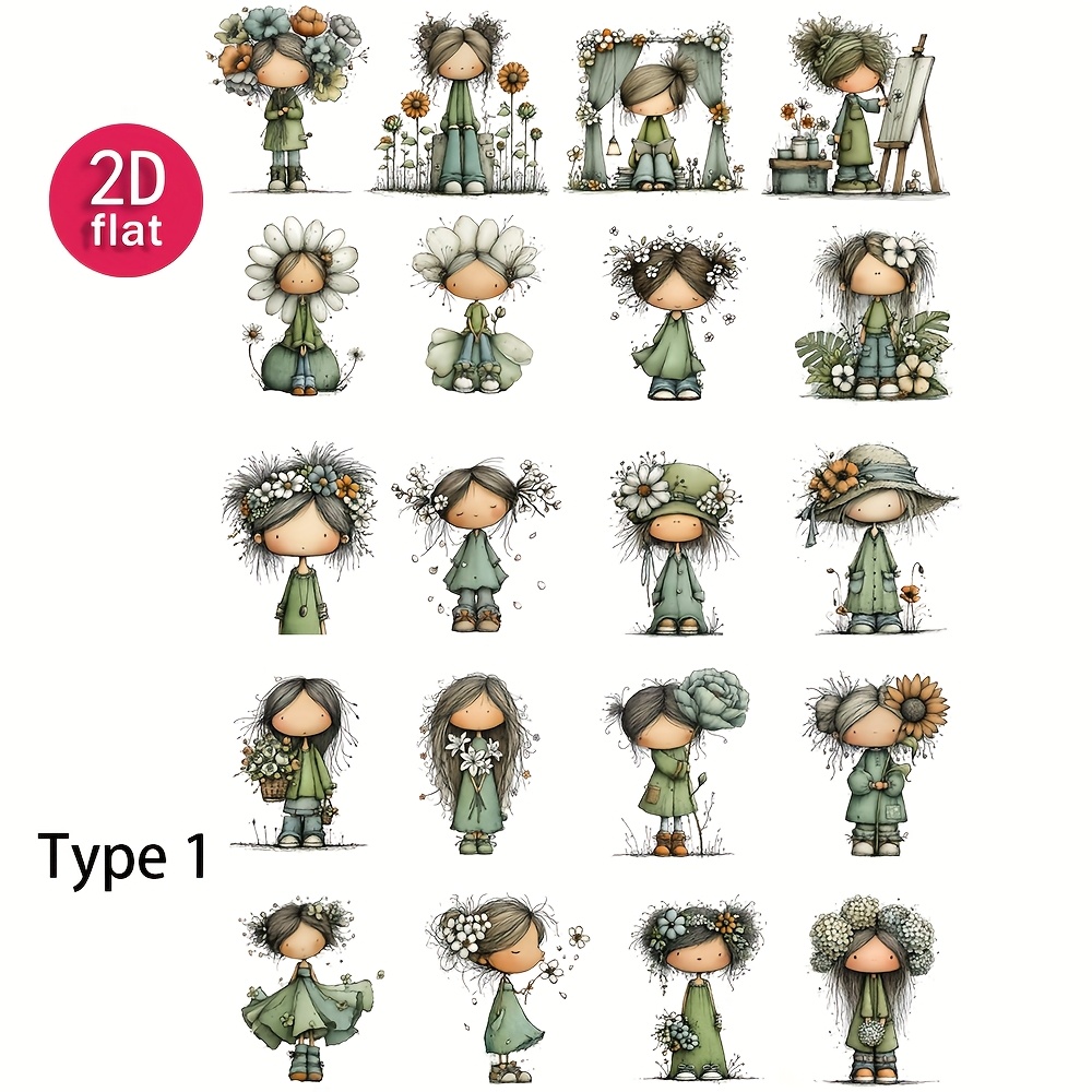 Image of 2d Flat 1-pack Vintage Green Floral Journal Stickers For Diy Scrapbooking, Diary, Photo Album, Photo Stationery, Material Stickers, Decoration, 2d Flat