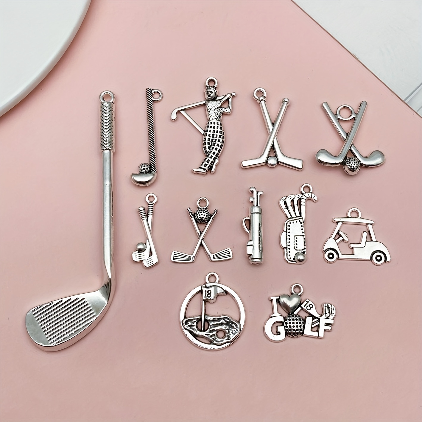 TEMU 12pcs Golf Charms Golf Charm Bulk Cart Sports Pendants For Jewelry Making I Love Golfer Earrings Necklace Bracelet Keychain Diy Supplies Adult