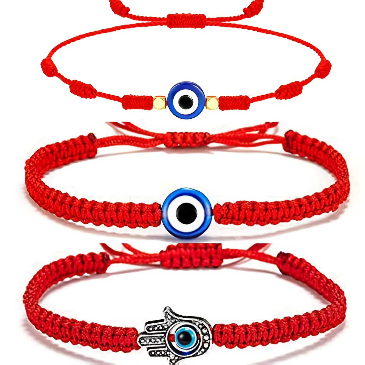 TEMU 3pcs Set Eyes Evil Eye Red Rope Black Rope Blue Rope Braided Adjustable Bangle Bangle Bracelet Knots Bangle Bangle Bracelet Couple Best Friend