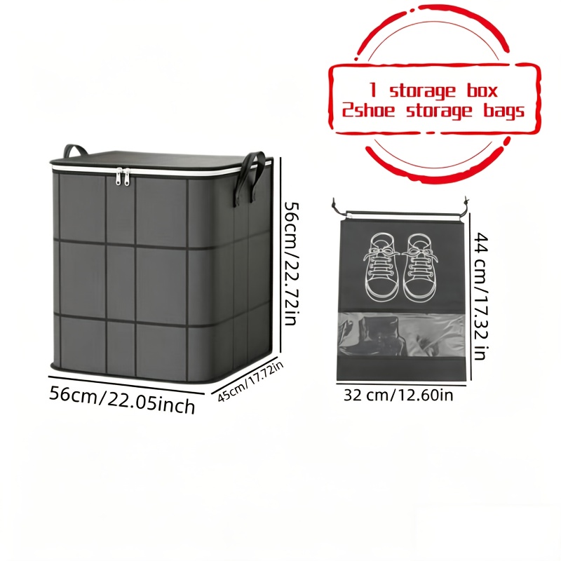 TEMU 3pcs (1pc Pliable Noire pour Boîte et 2pcs Sacs de Rangement à Chaussures), de Rangement Empilables de Grande Capacité, de Rangement avec Bandes