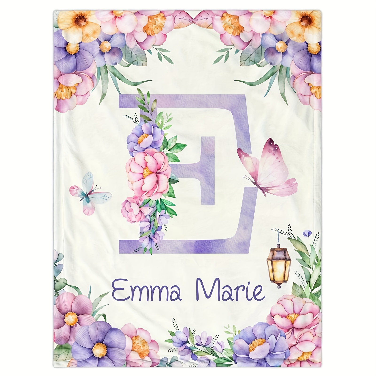 

Custom Floral Name Blanket - Soft & Warm Flannel, Perfect For Sofa, Bed, Travel, Camping, Living Room, Office Chair - Machine Washable, All-season Gift For Friends & Family