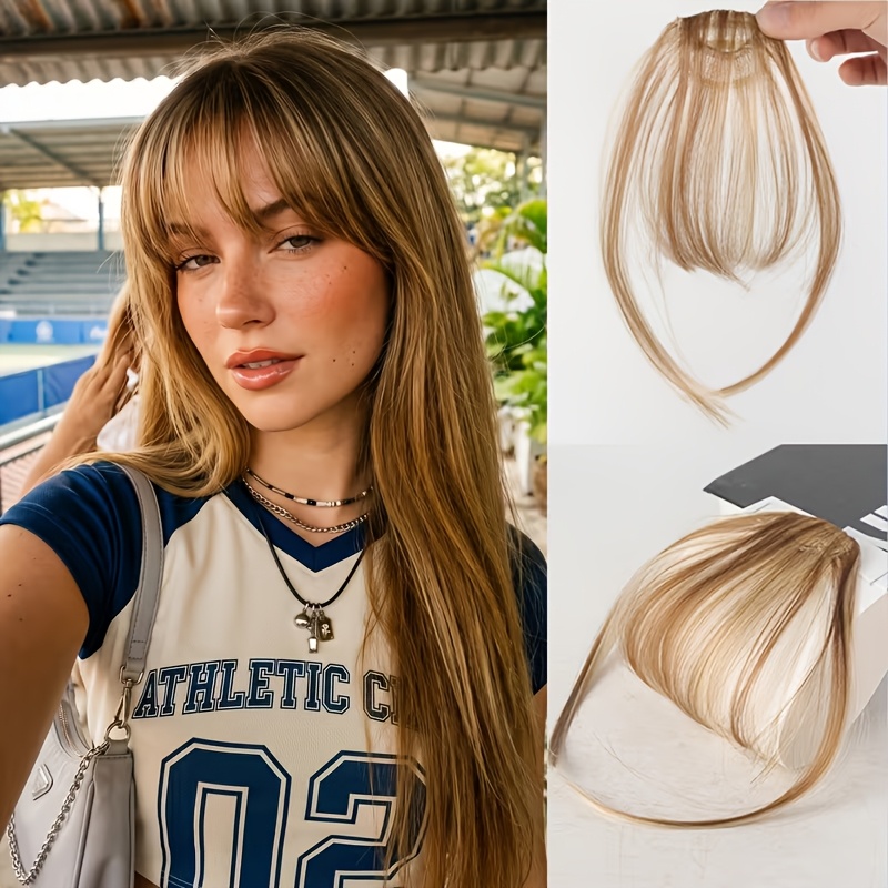 TEMU Perruque 1 pièce avec frange aérienne pour femme, frange pleine naturelle style bande dessinée pour le front, frange artificielle réaliste