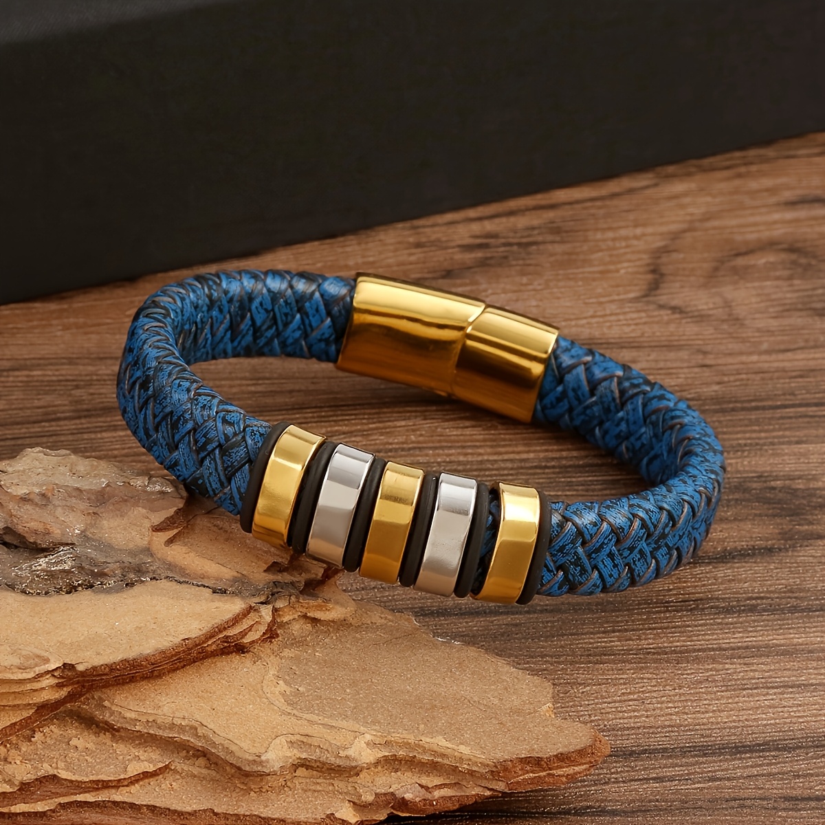 E-shop 1 Stück Unisex Geflochtenes Armband – & Goldene Metallakzente, Langlebiger Alltags-Schmuck für Männer & Frauen, Formelle oder Freizeit-Outfits –