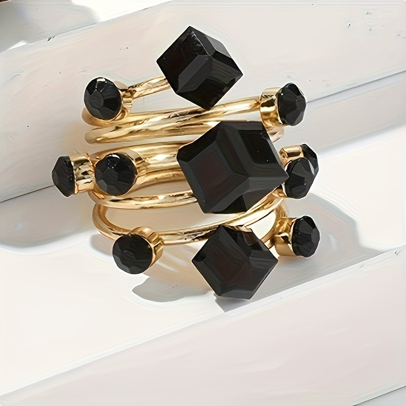 rhinestone ring golden stacking wire wrapped birthstone rings black geometric chakra ring fashion adjustable minimalist finger jewelry for women details 2