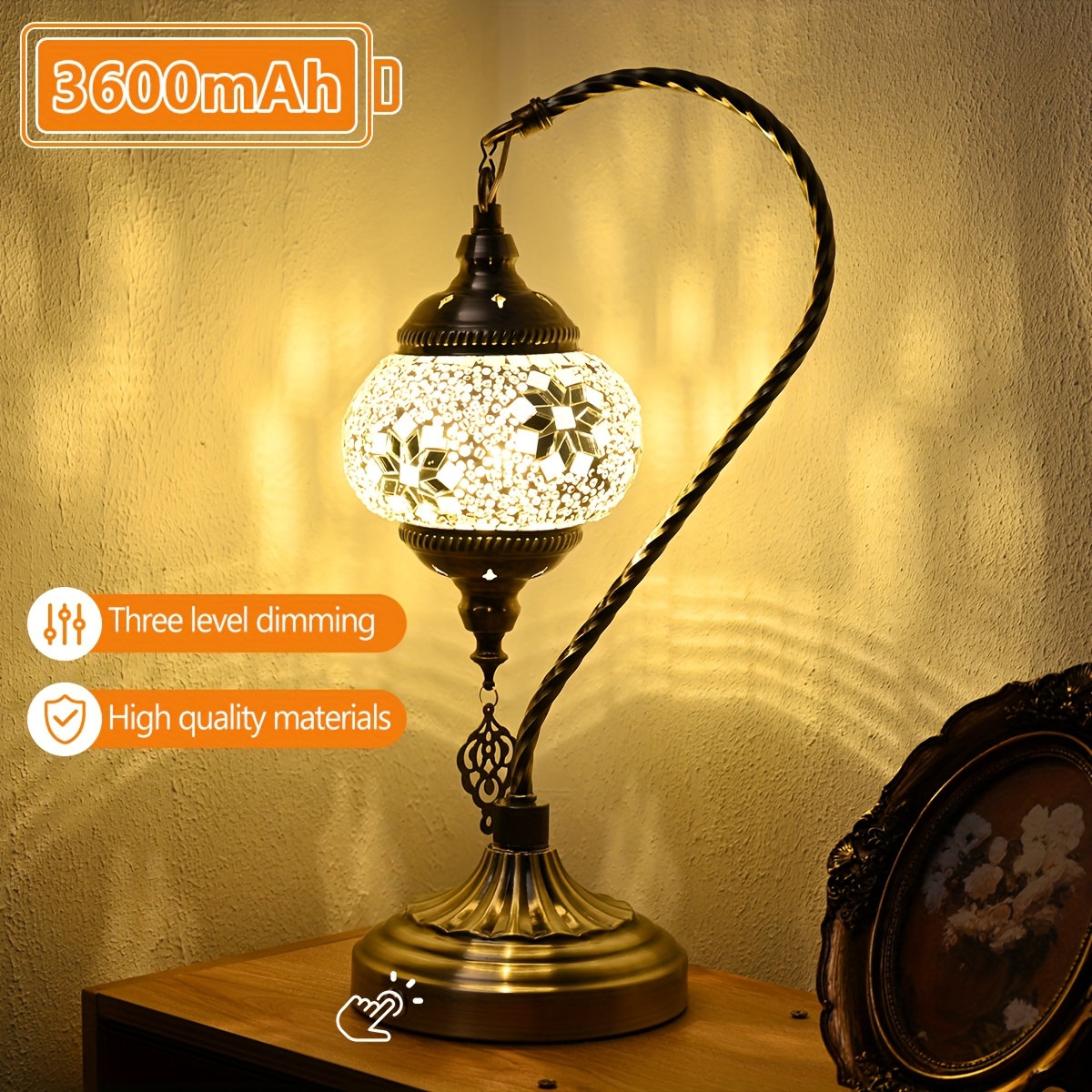 Handcrafted Turkish-Moroccan Mosaic Lamp - Rechargeable Desk Light