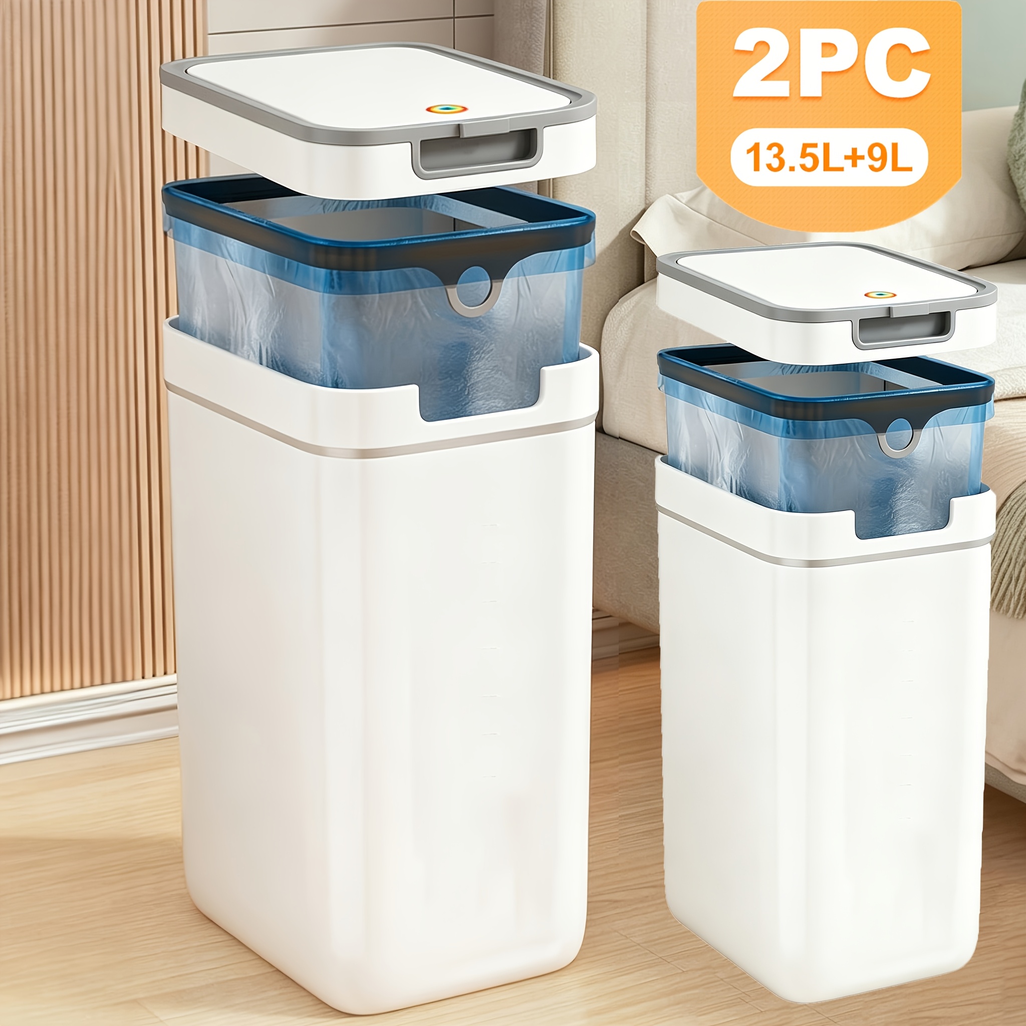 TEMU Poubelle à Couvercle 1/2 pièces, Poubelle de Salle de Bain 2,4 gallons/3,6 gallons, Étroite pour Gagner de la Place, Grande Capacité, Plastique