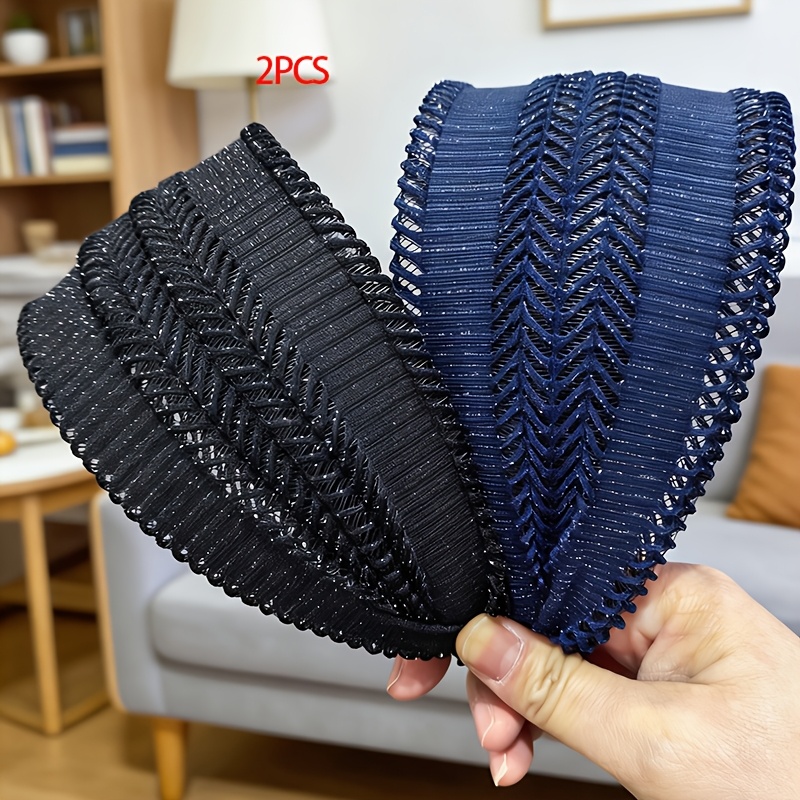 TEMU 2pcs Stylish Wheat Ear Glitter Wide Headbands For Women, Designed To Cover Gray Hair With A Non-slip Grip, Perfect For And Versatile High-end