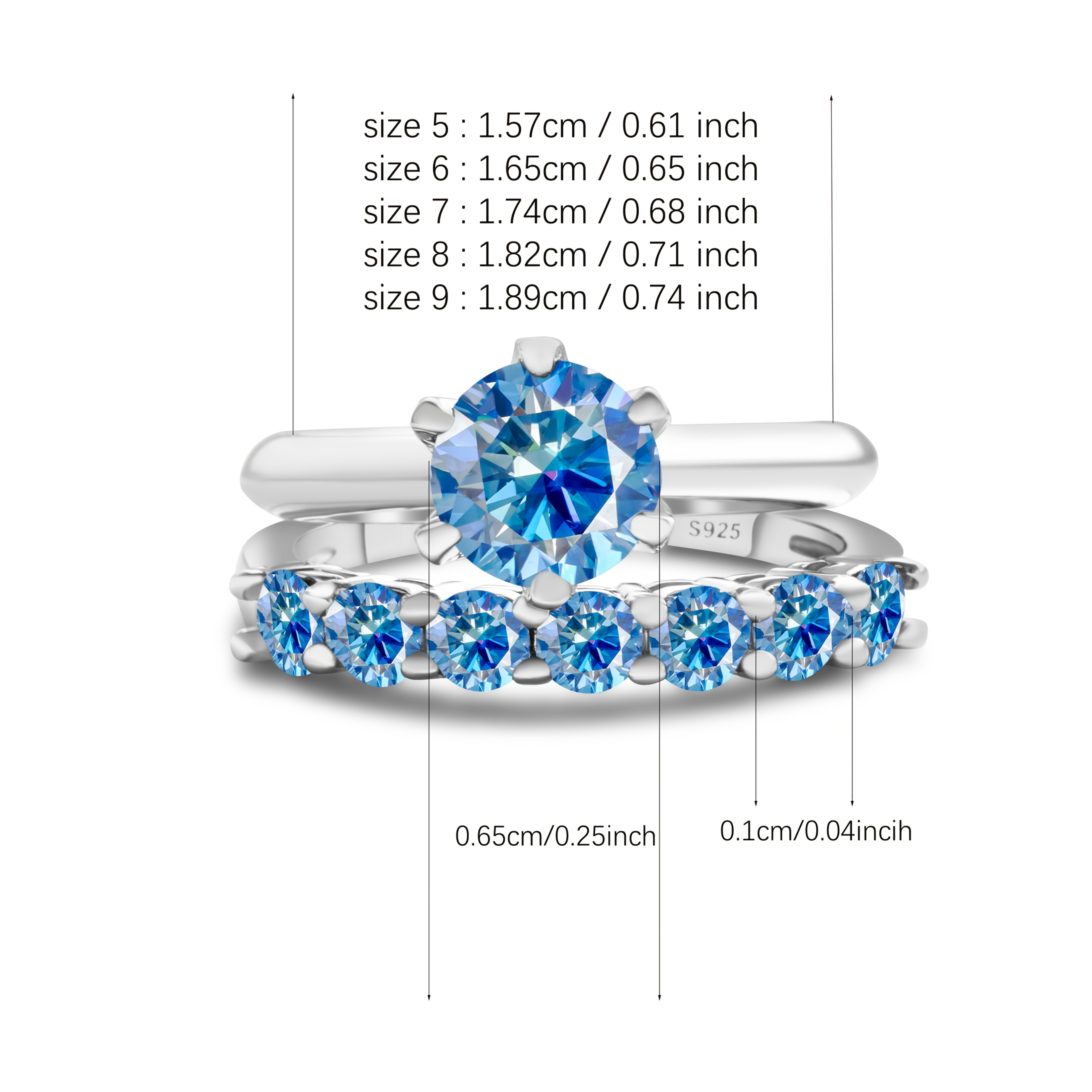 925 Silver Stackable Ring Yellow Moissanite Prong Setting