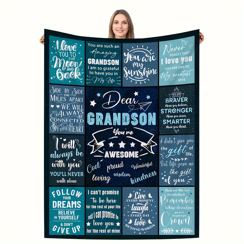 

1pc Pattern Printed Blanket With A Letter To Grandson, Contemporary Style Blanket, Soft And Cozy Blanket, Travel Sofa Bed, Office Home Decoration, Birthday Gift Blanket, All Seasons Available