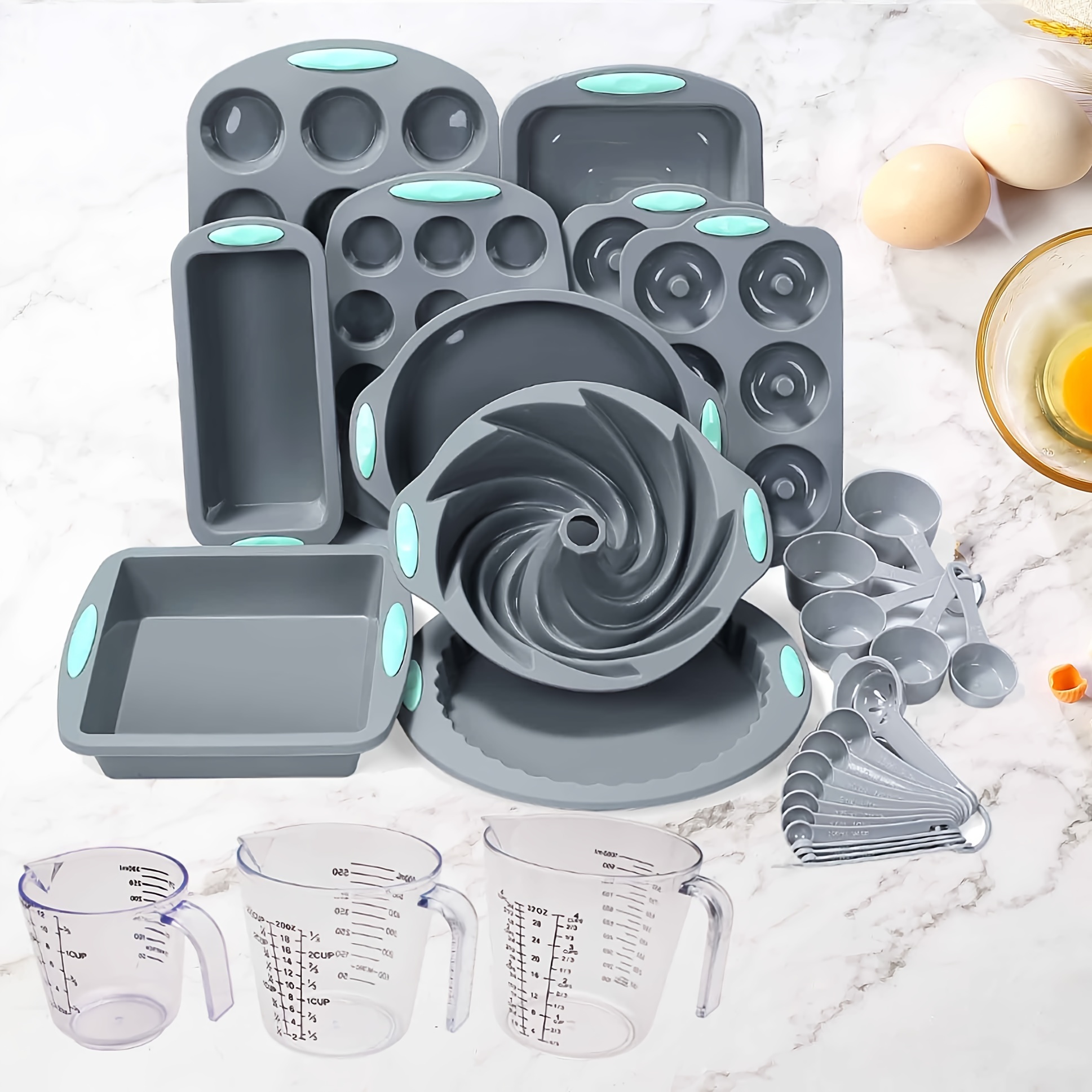 

6pcs/30pcs/41pcs Silicone Bakeware Set, Silicone Cake Molds, Baking Sheet, Donut Pan, Silicone Muffin Pan, Silicone Baking Cups And Measuring Cups And Spoons Set