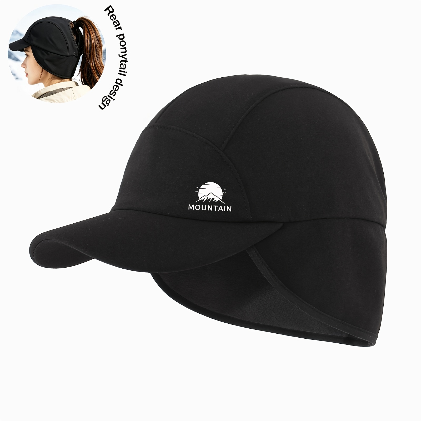 TEMU Men's Baseball Cap, Autumn/winter Warm Hat With Ponytail Hole, Women's Baseball Cap With Plush Inner Lining And Back Opening Hair Tie Design,