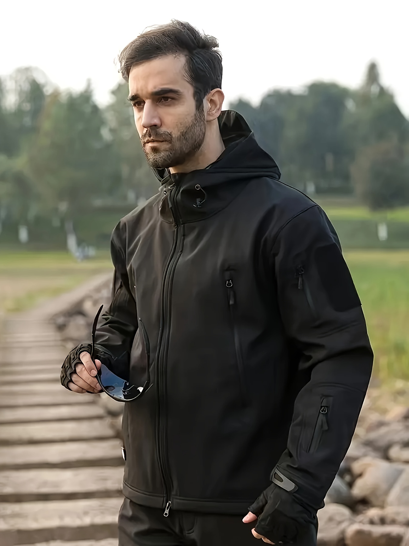 herren winddichte outdoor blazerjacke kapuze – vollständiger